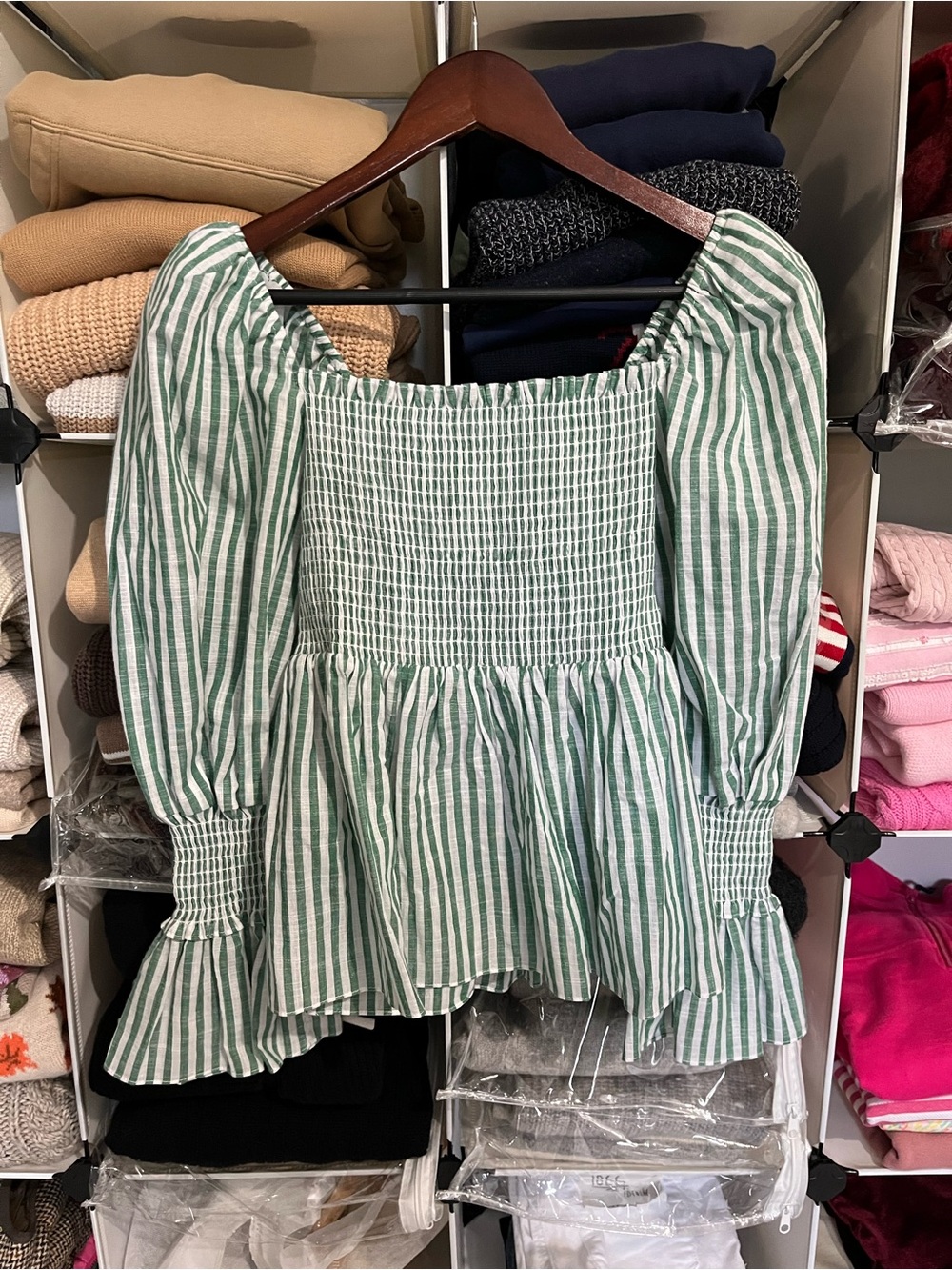 Cute Stripe Smocked Puff Sleeve Top